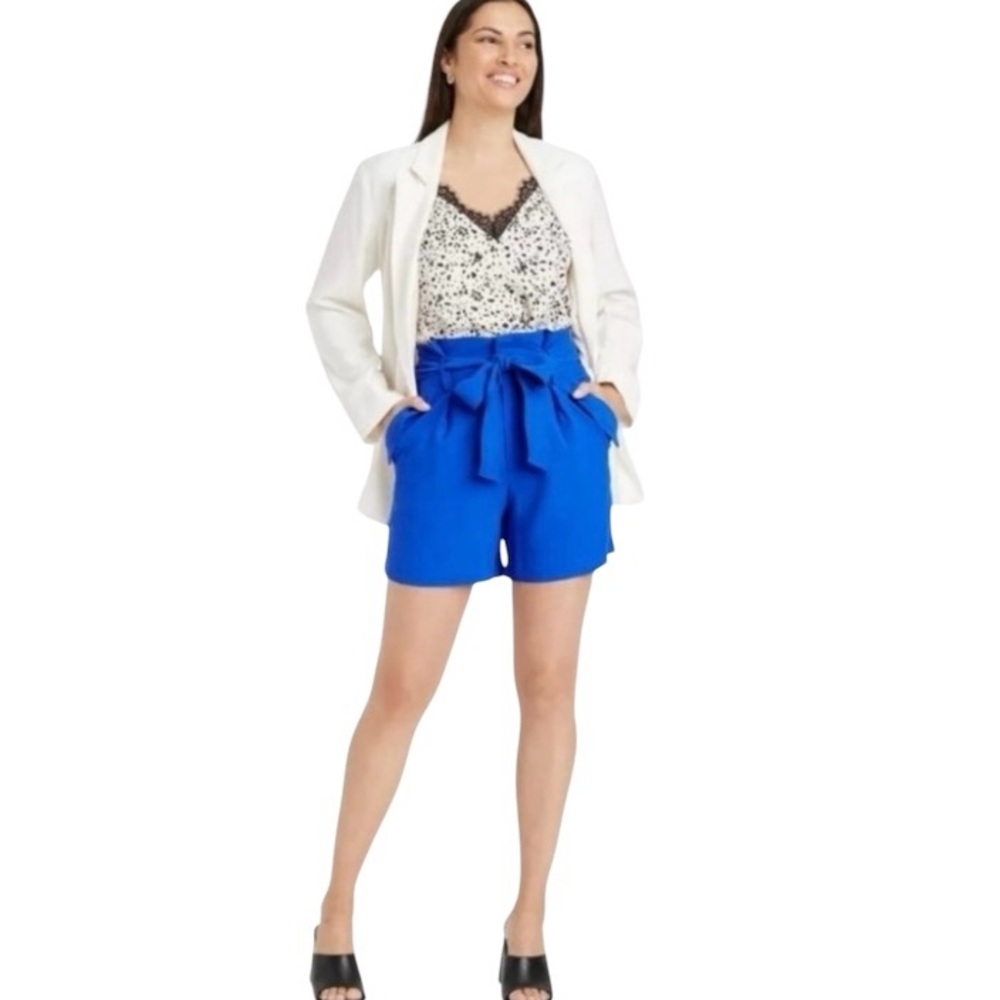NWT TARGET - A New Day High Rise Utility Paper Bag Waist Shorts in Blue, Size 4 - Picture 2 of 5
